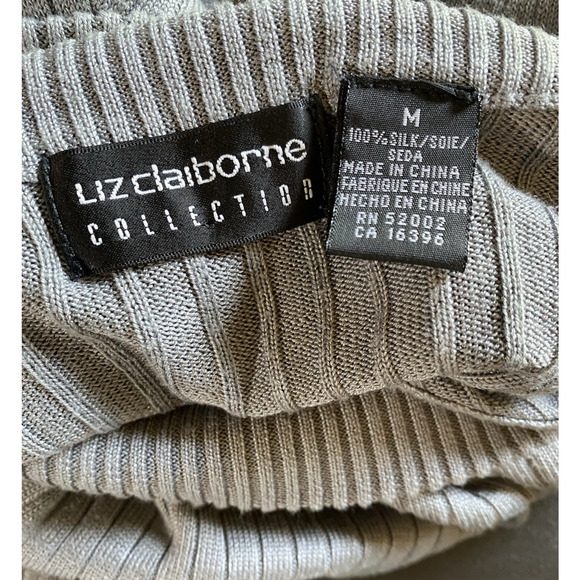Liz Claiborne Collection Silk Ribbed Mock Neck Top Gray M Long Sleeve Boho Y2K - Picture 3 of 6